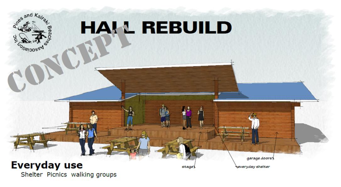 Pines Beach Kairaki hall rebuild concept drawing